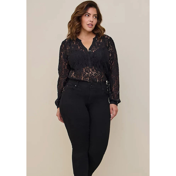 Torrid Harper Lace Blouse 3X Black WhimsyGoth Romantic Boho Plus Size Top Sheer - Picture 2 of 11